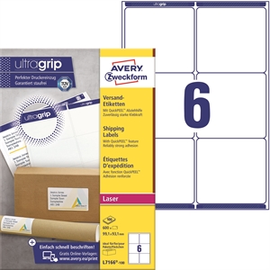 Avery L7166-100 Shipping Labels 99.1 x 93.1 mm QP+UG mm, 600 pieces.